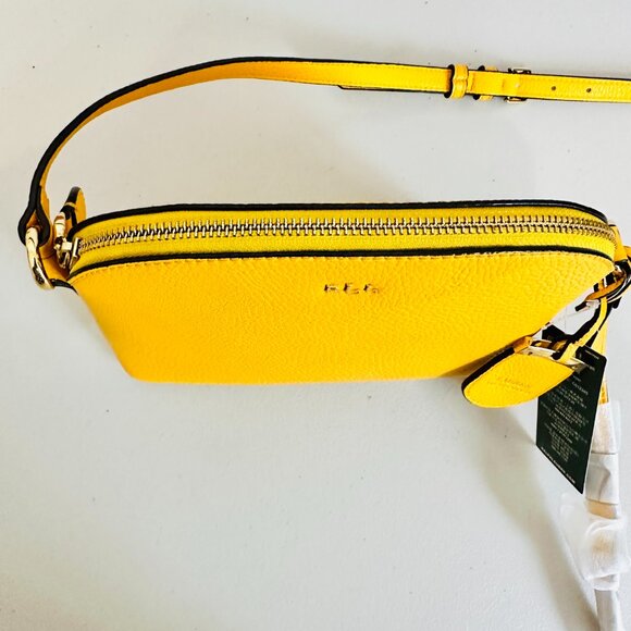 LAUREN RALPH LAUREN YELLOW ZIP TOP HALF MOON CROSSBODY BAG - Picture 7 of 12